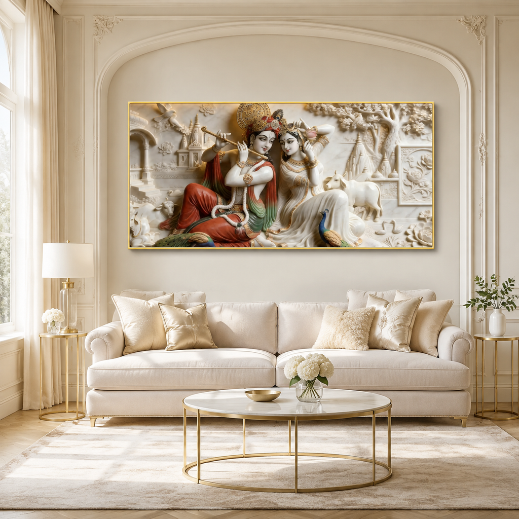 Modern 3D Radha Krishna Wall Painting Art Print Frame for Living Room