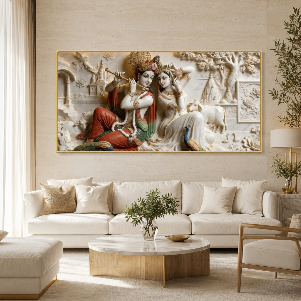 Modern 3D Radha Krishna Wall Painting Art Print Frame for Living Room