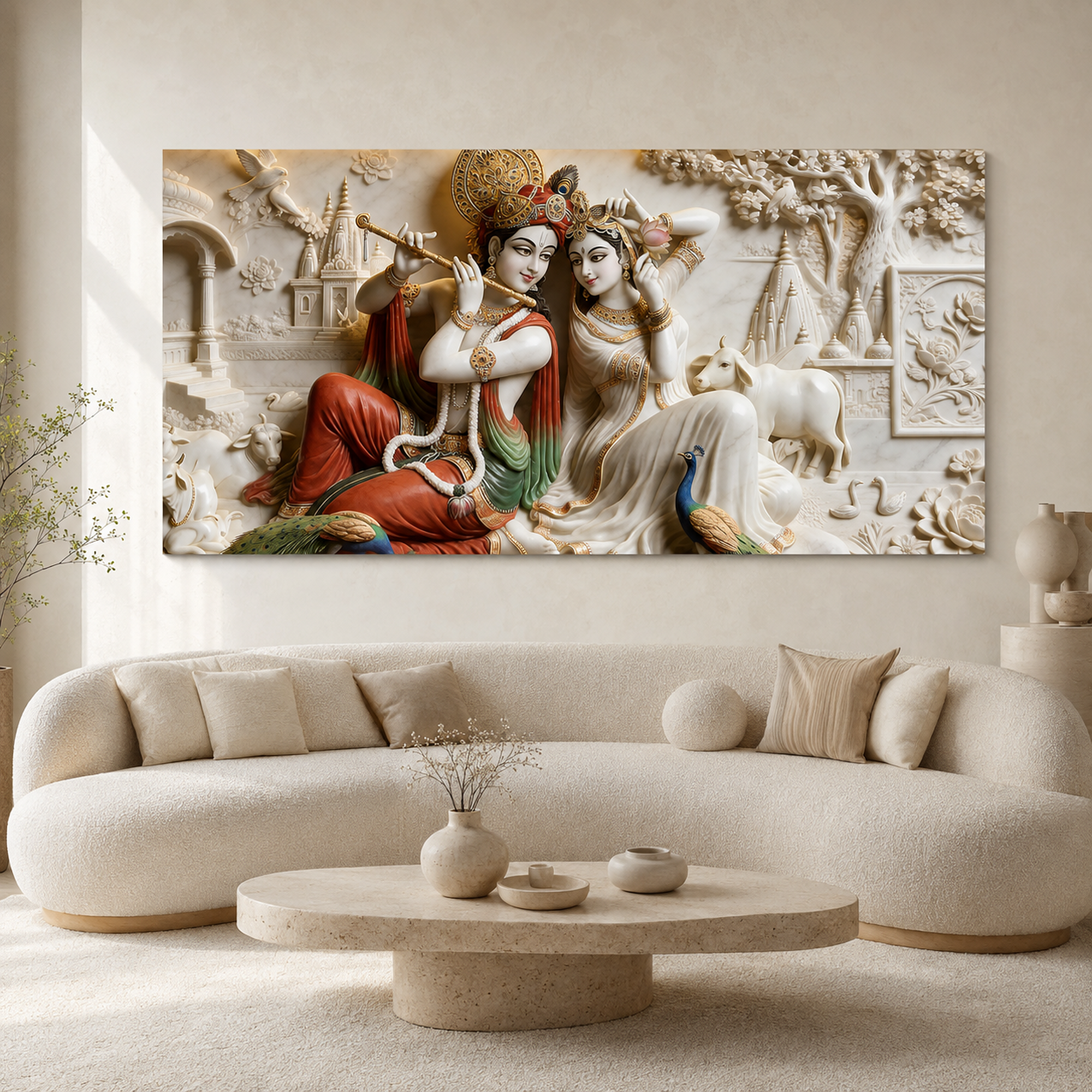 Modern 3D Radha Krishna Wall Painting Art Print Frame for Living Room
