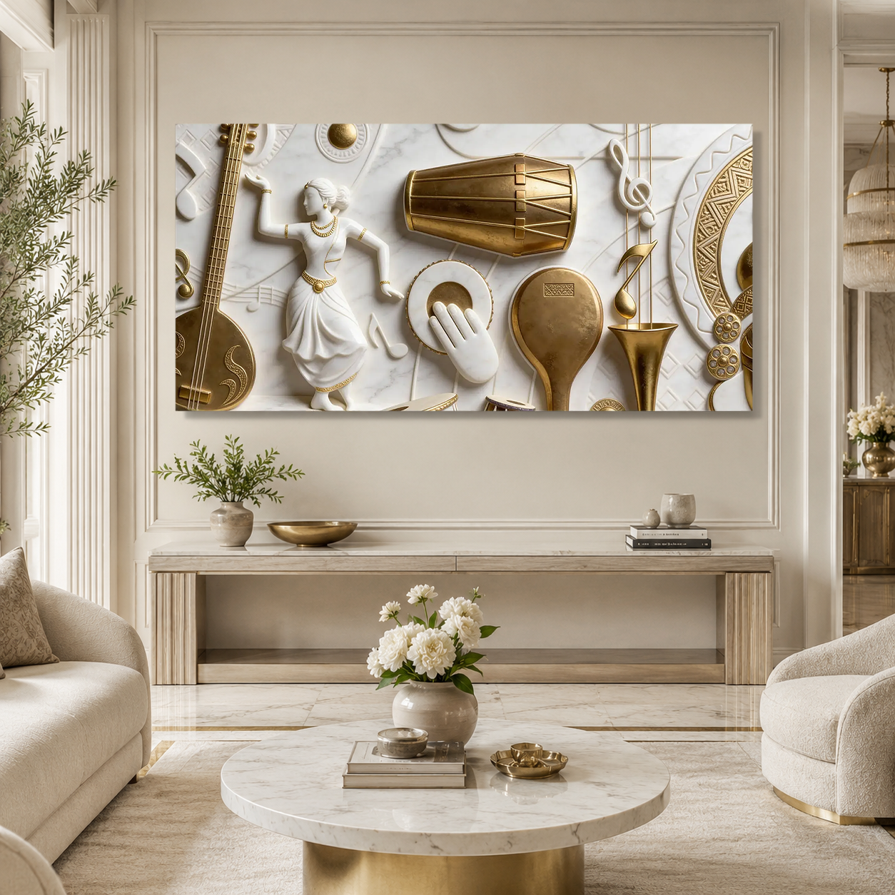 Designer 3D Music Wall Painting – Traditional Musical Instruments with Elegant Gold Details