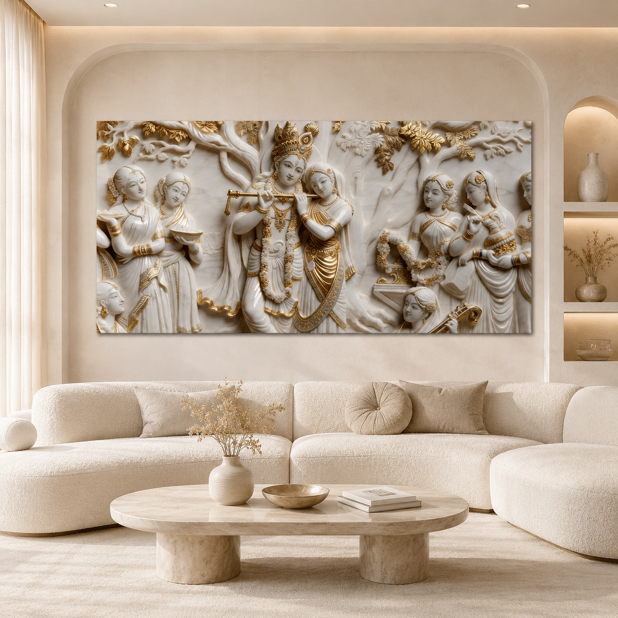 Lord Krishna Radha 3D Wall Art Painting with Traditional Indian Divine Artwork