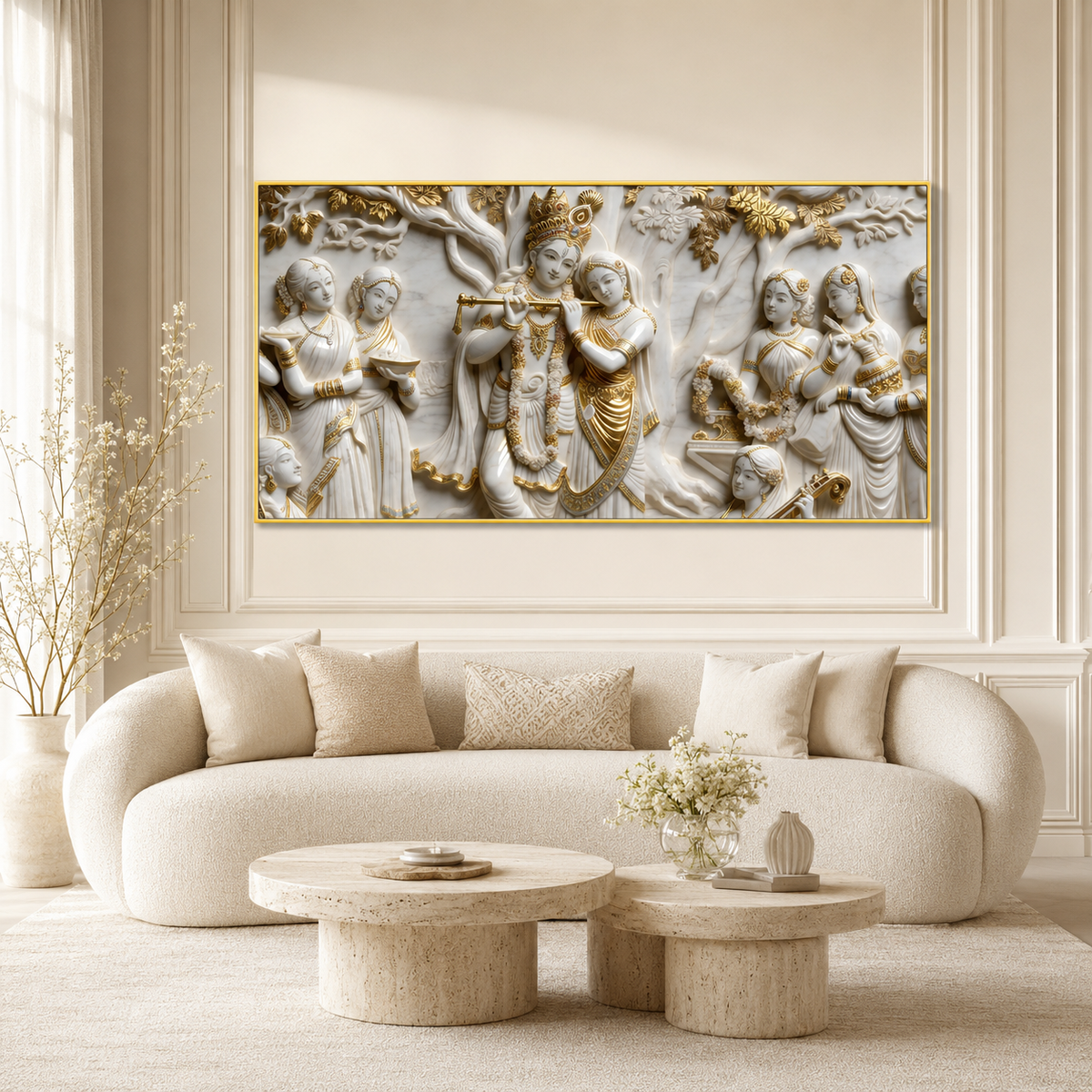 Lord Krishna Radha 3D Wall Art Painting with Traditional Indian Divine Artwork