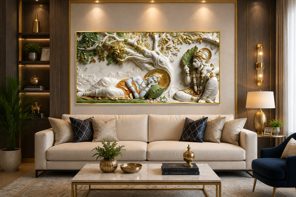 Divine Hindu 3D Wall Art – Traditional Indian Deity Painting with Gold Embossed Details