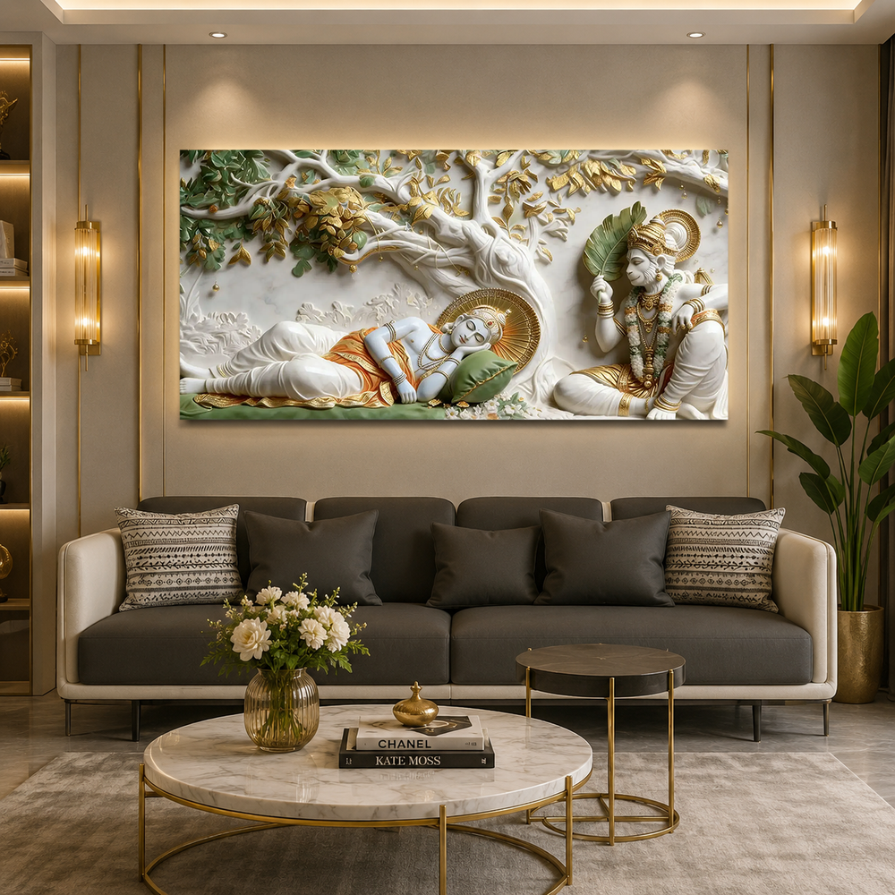 Divine Hindu 3D Wall Art – Traditional Indian Deity Painting with Gold Embossed Details
