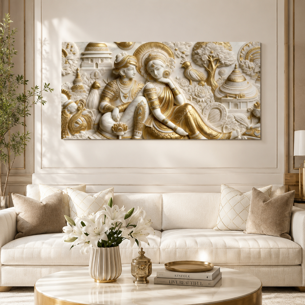 Contemporary 3D Sculpted Royal Couple Feature Wall Art - Modern Luxury Living Room Decor