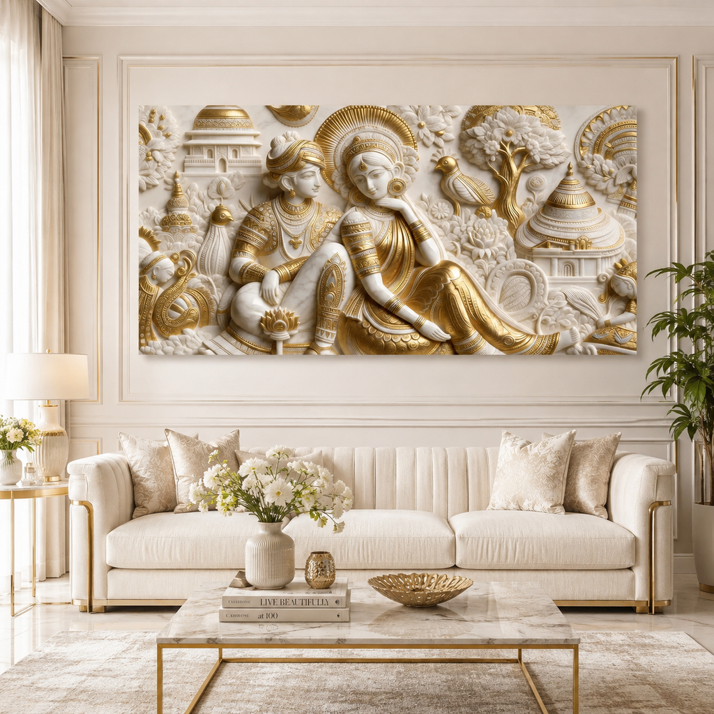 Contemporary 3D Sculpted Royal Couple Feature Wall Art - Modern Luxury Living Room Decor