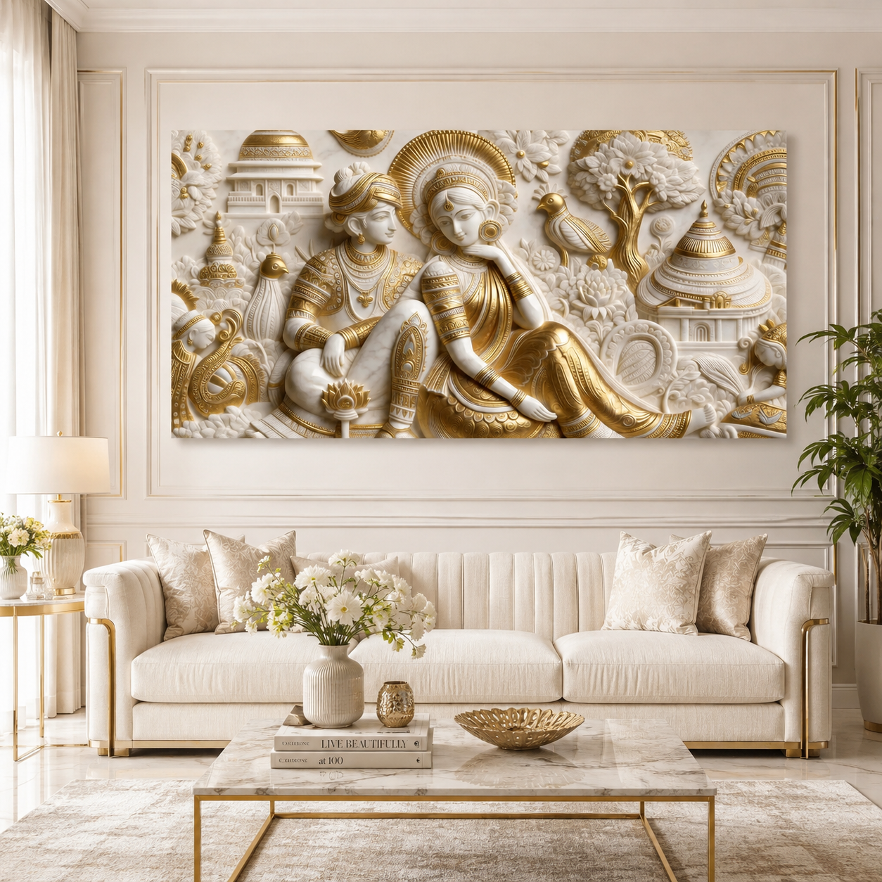 Contemporary 3D Sculpted Royal Couple Feature Wall Art - Modern Luxury Living Room Decor