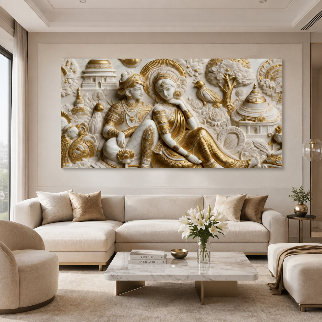 Contemporary 3D Sculpted Royal Couple Feature Wall Art - Modern Luxury Living Room Decor