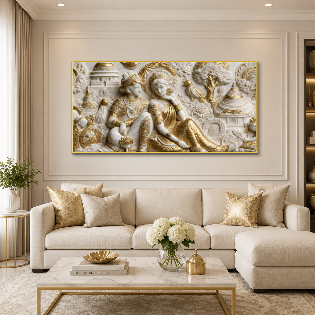 Contemporary 3D Sculpted Royal Couple Feature Wall Art - Modern Luxury Living Room Decor