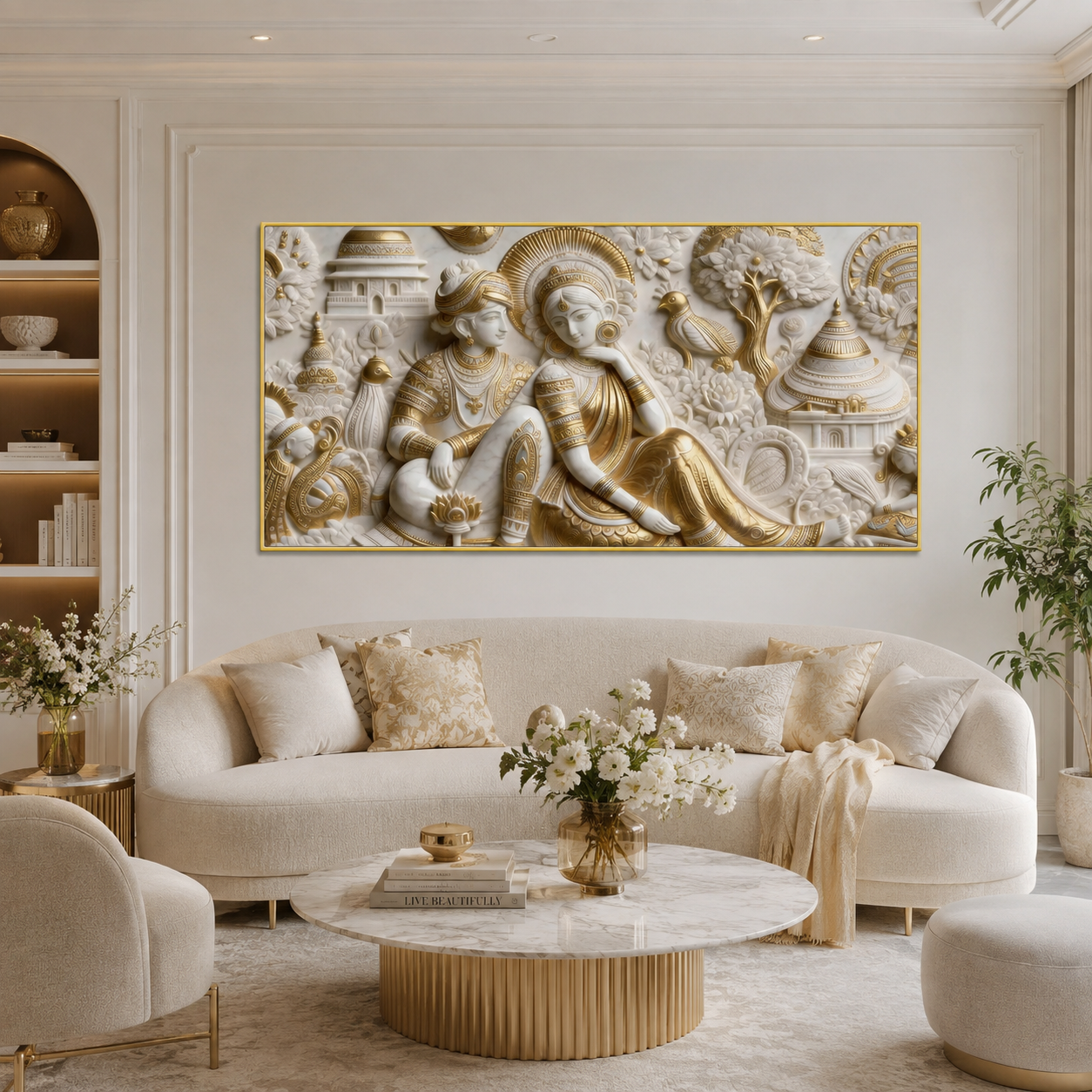 Contemporary 3D Sculpted Royal Couple Feature Wall Art - Modern Luxury Living Room Decor