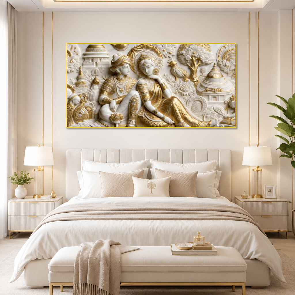 Contemporary 3D Sculpted Royal Couple Feature Wall Art - Modern Luxury Living Room Decor