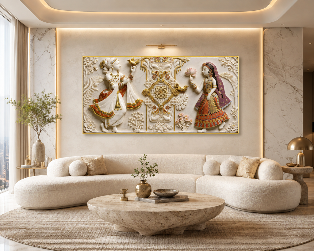 Radha Krishna 3D Embossed Painting Traditional Indian Spiritual Wall Decor