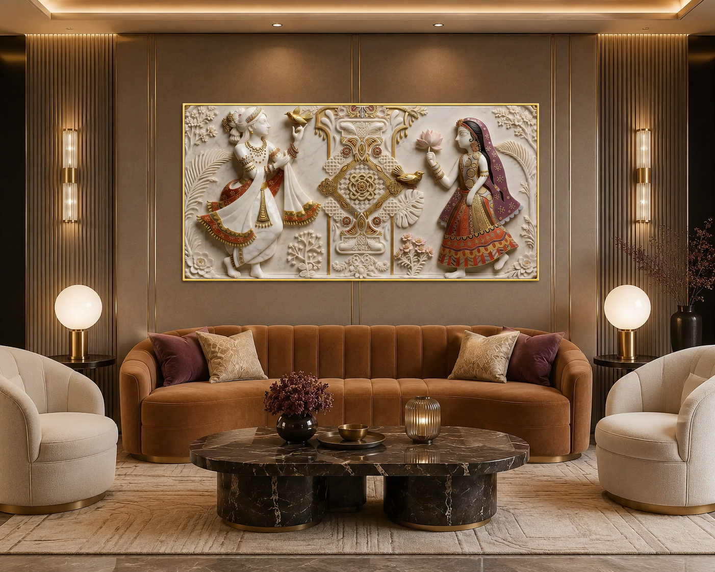 Radha Krishna 3D Embossed Painting Traditional Indian Spiritual Wall Decor