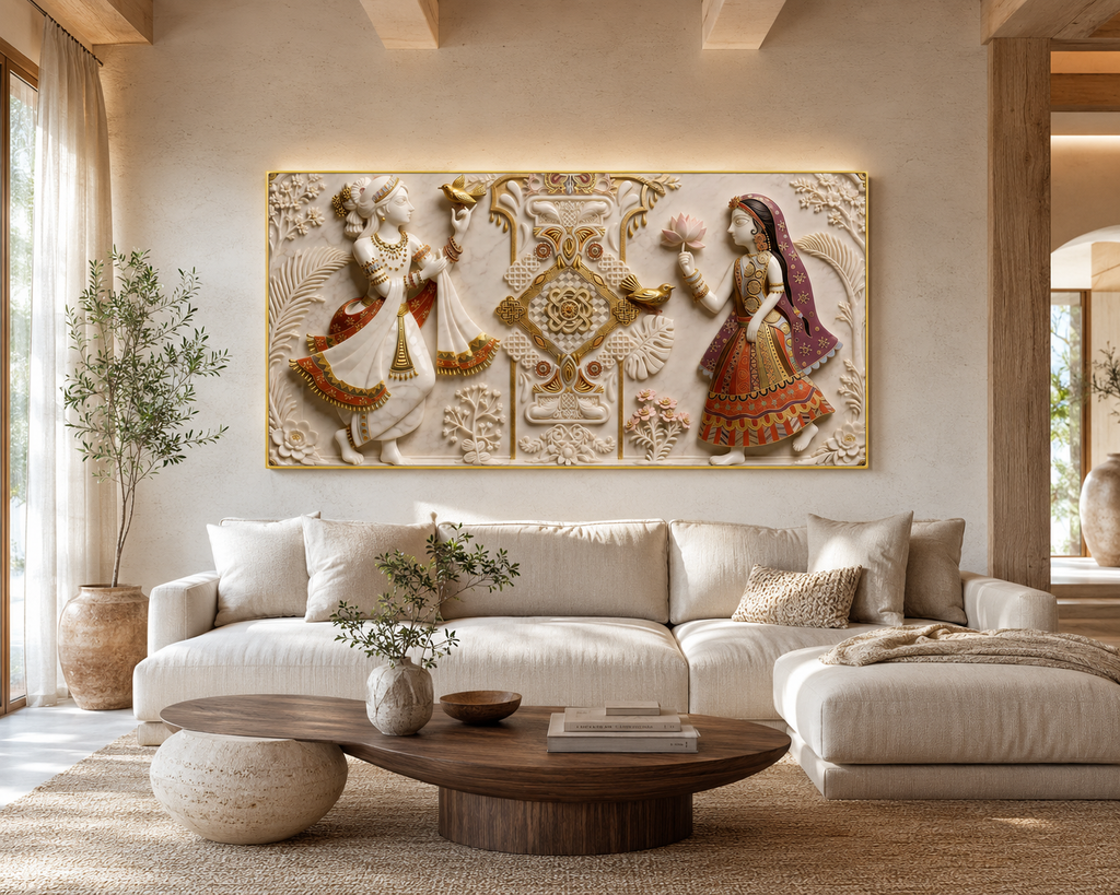 Radha Krishna 3D Embossed Painting Traditional Indian Spiritual Wall Decor