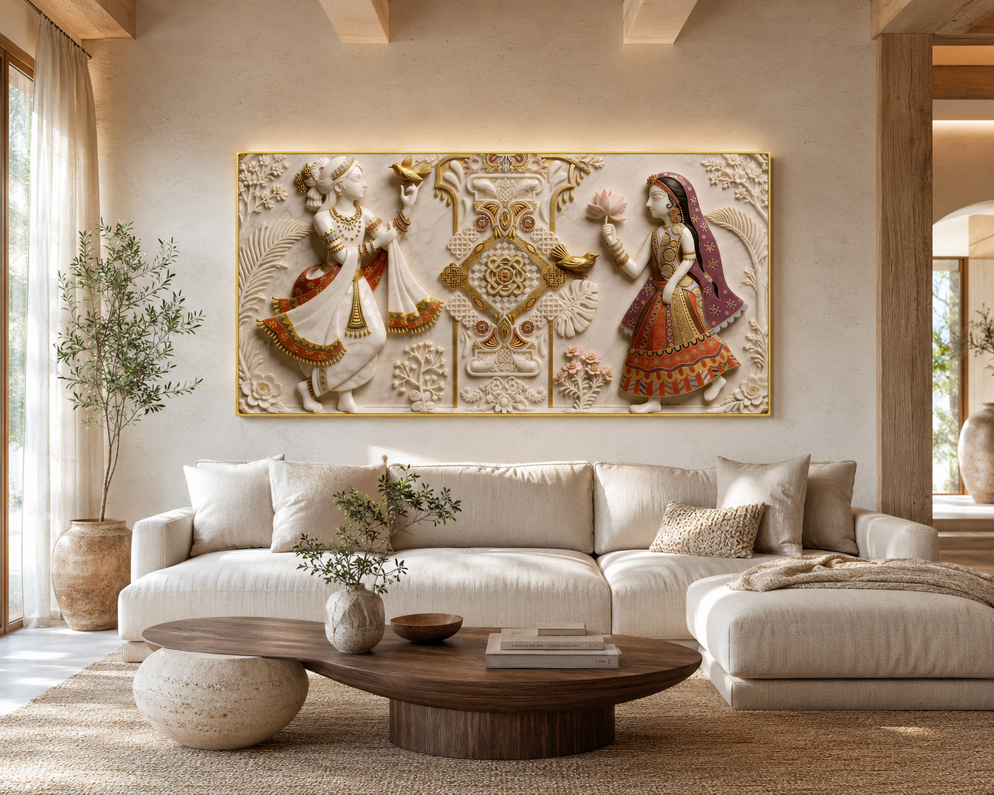 Radha Krishna 3D Embossed Painting Traditional Indian Spiritual Wall Decor