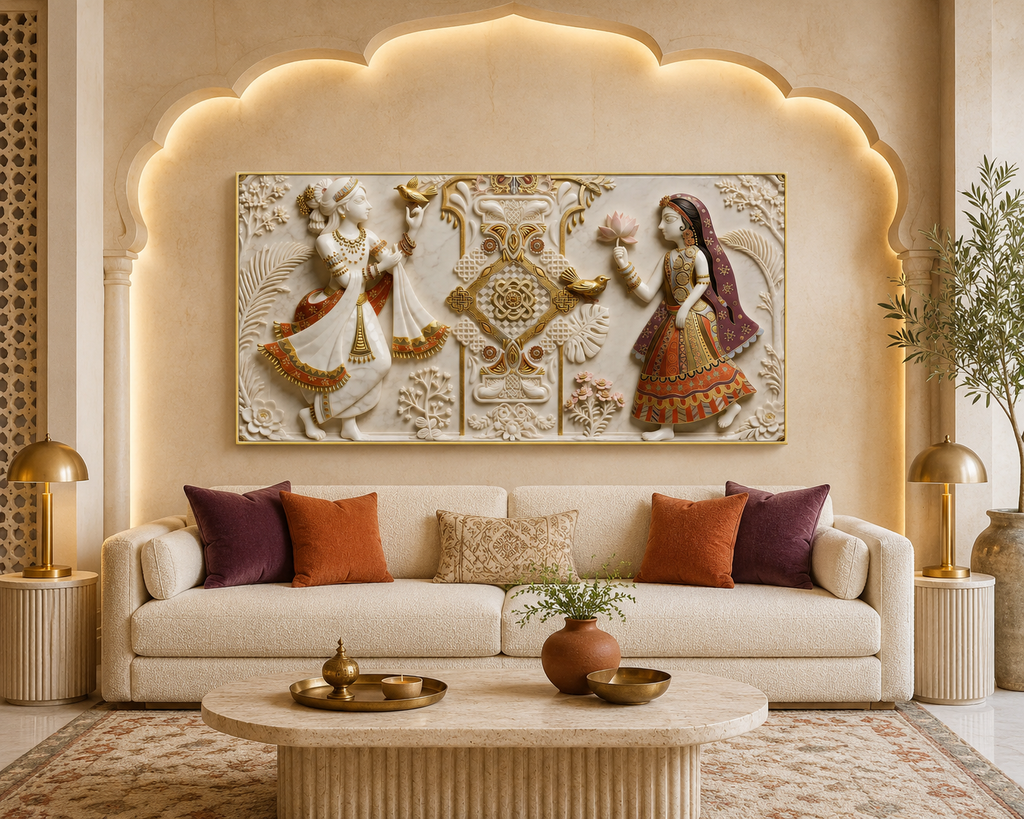 Radha Krishna 3D Embossed Painting Traditional Indian Spiritual Wall Decor