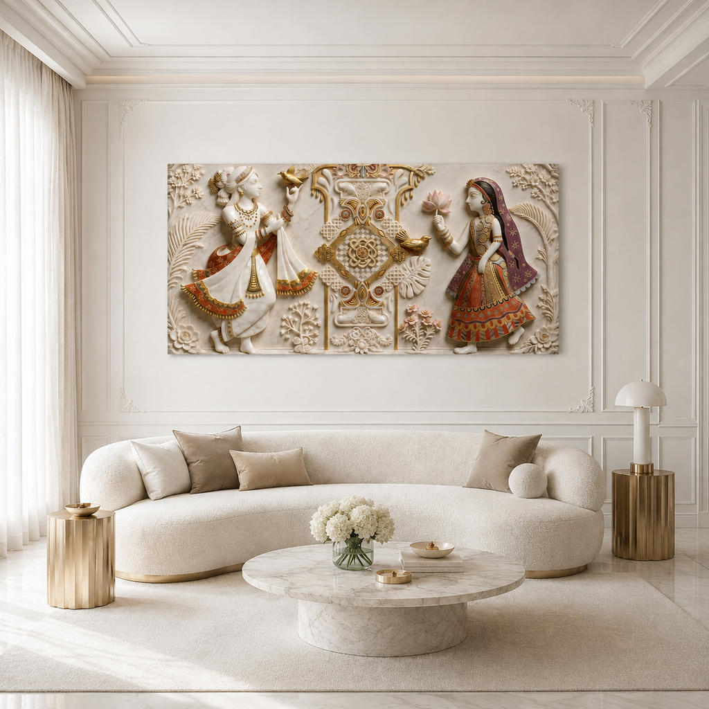 Radha Krishna 3D Embossed Painting Traditional Indian Spiritual Wall Decor