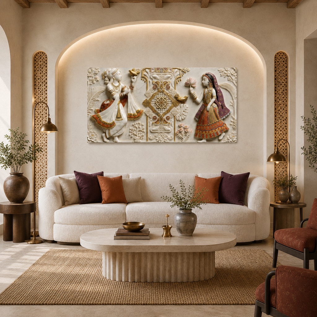 Radha Krishna 3D Embossed Painting Traditional Indian Spiritual Wall Decor