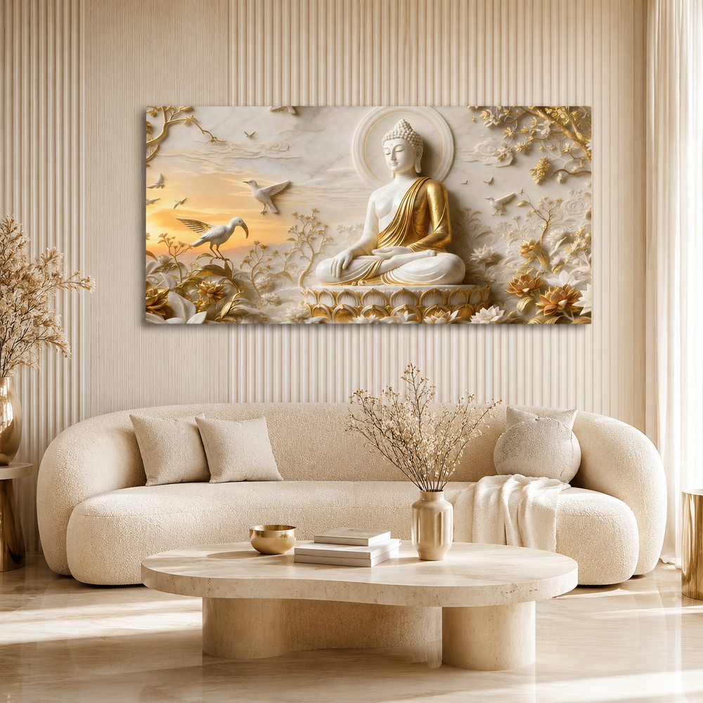 Serene Buddha Meditating 3D Embossed Canvas Decor Frame for Home