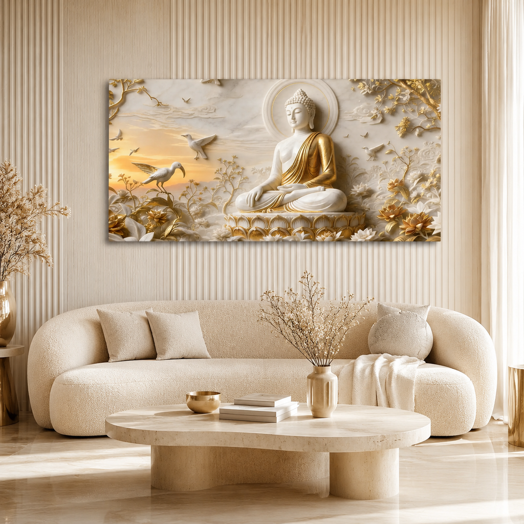 Serene Buddha Meditating 3D Embossed Canvas Decor Frame for Home