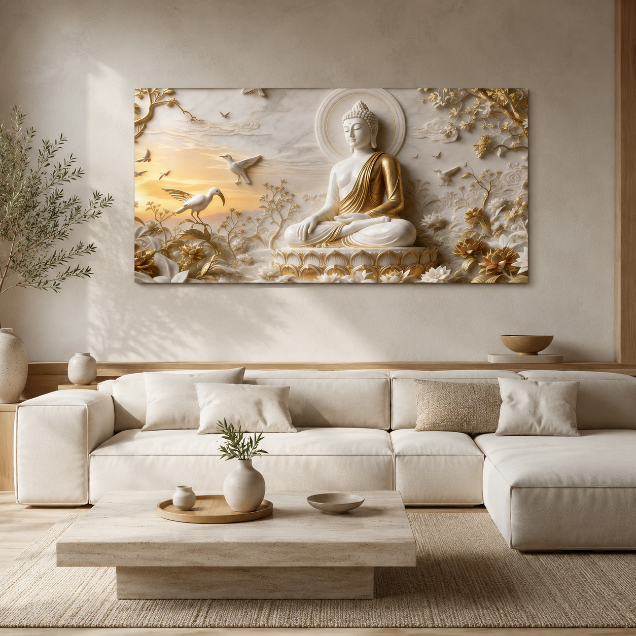 Serene Buddha Meditating 3D Embossed Canvas Decor Frame for Home