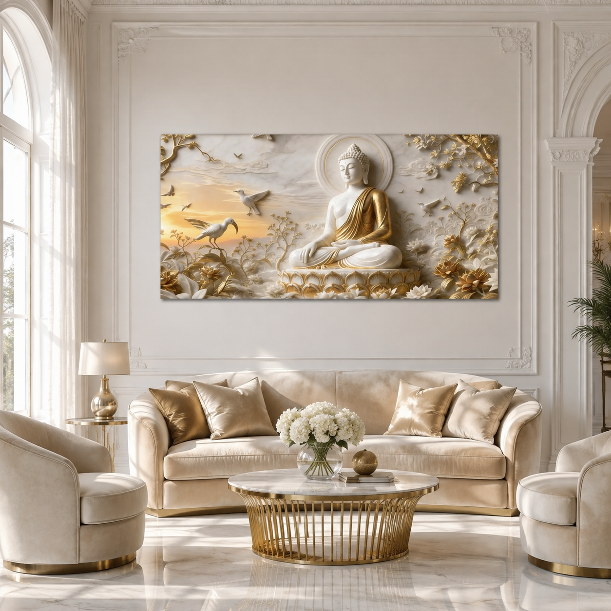 Serene Buddha Meditating 3D Embossed Canvas Decor Frame for Home
