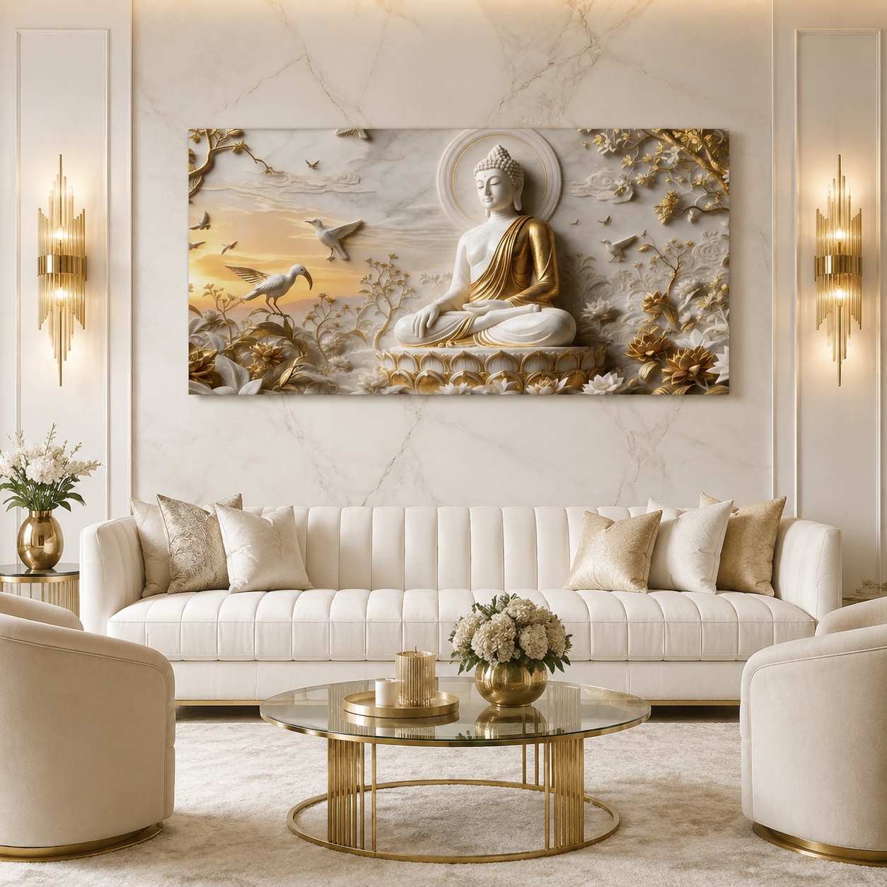 Serene Buddha Meditating 3D Embossed Canvas Decor Frame for Home