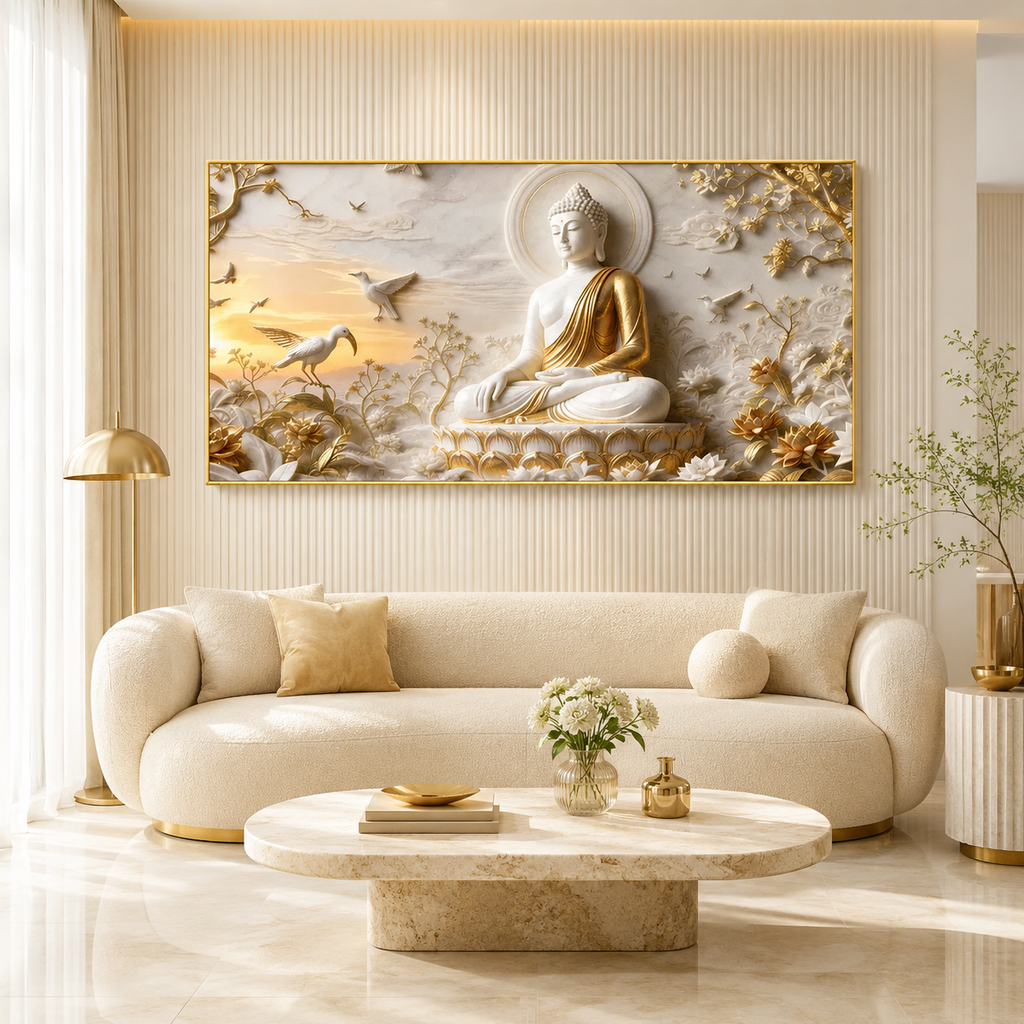 Serene Buddha Meditating 3D Embossed Canvas Decor Frame for Home