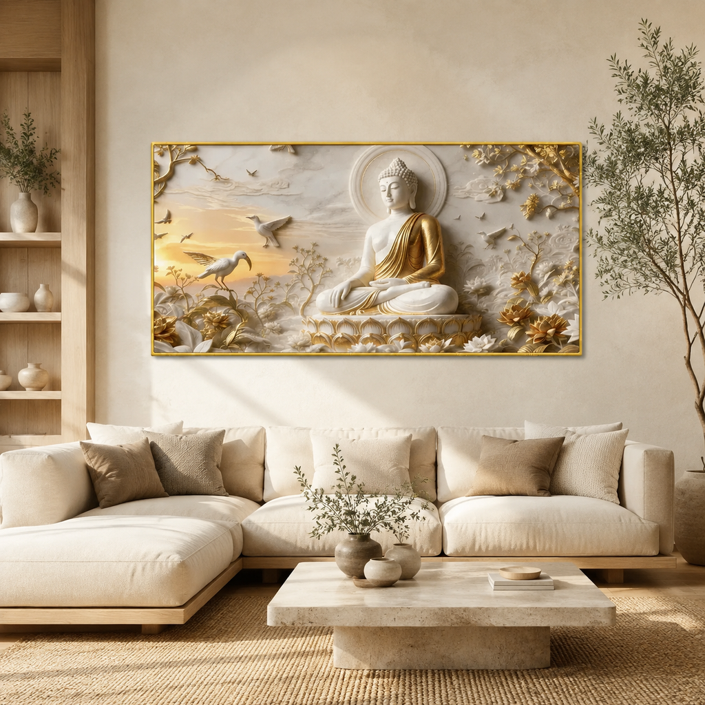 Serene Buddha Meditating 3D Embossed Canvas Decor Frame for Home