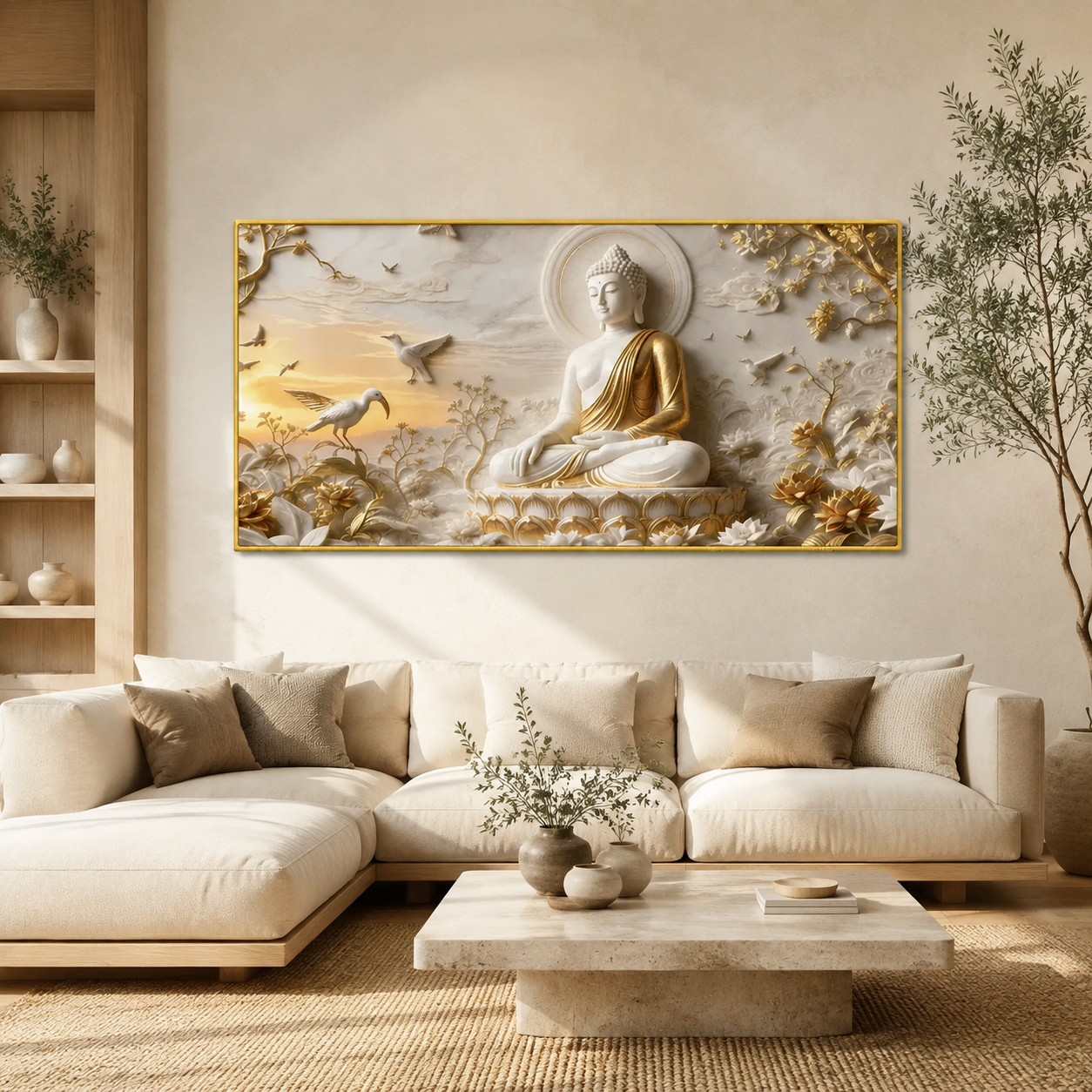 Serene Buddha Meditating 3D Embossed Canvas Decor Frame for Home