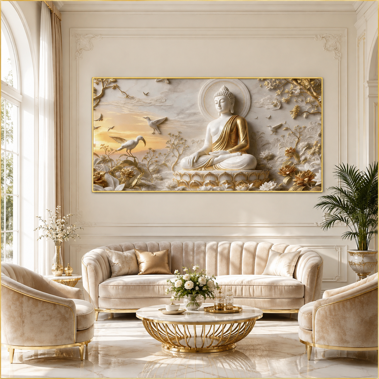 Serene Buddha Meditating 3D Embossed Canvas Decor Frame for Home