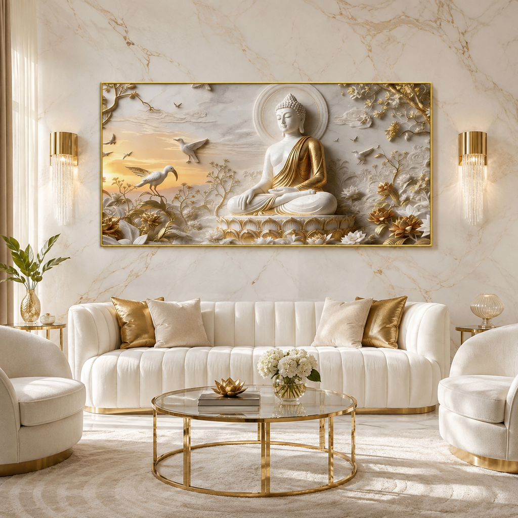 Serene Buddha Meditating 3D Embossed Canvas Decor Frame for Home