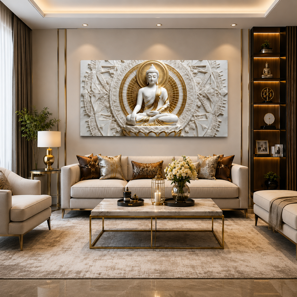 Elegant 3D Meditating Buddha Canvas Print Wall Decor Frame Home
