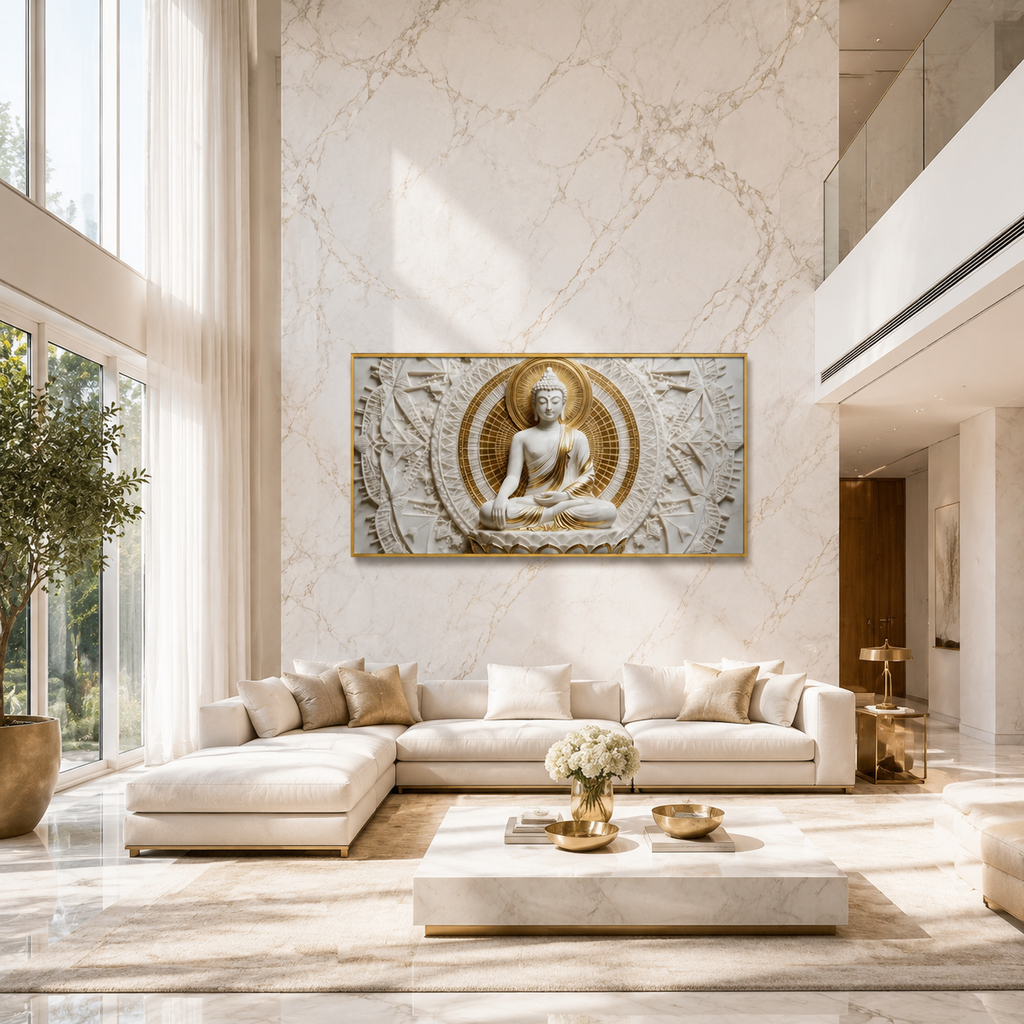 Elegant 3D Meditating Buddha Canvas Print Wall Decor Frame Home