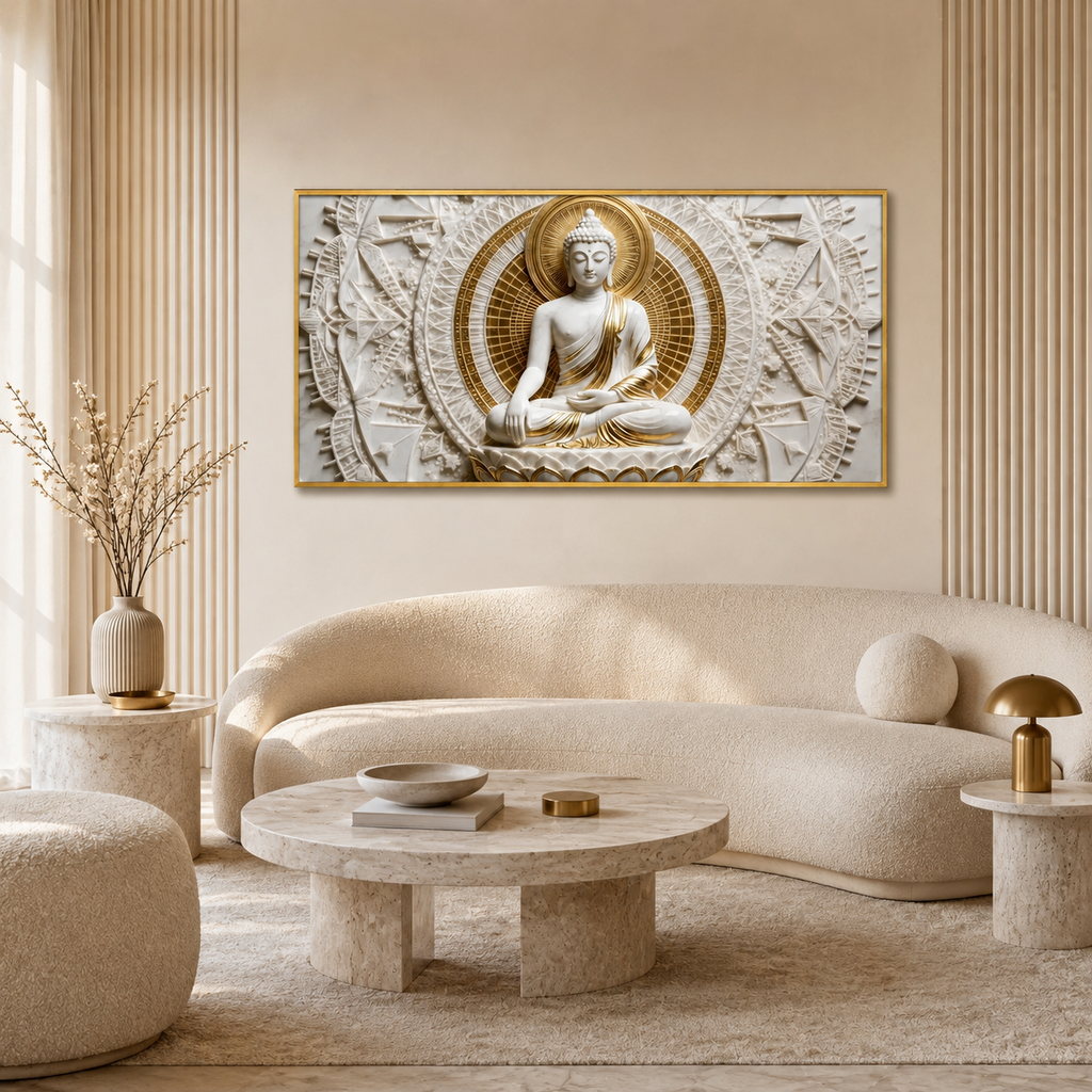 Elegant 3D Meditating Buddha Canvas Print Wall Decor Frame Home