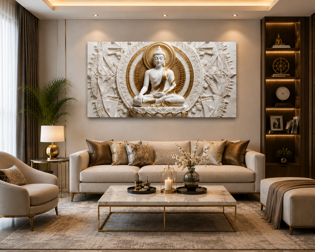 Elegant 3D Meditating Buddha Canvas Print Wall Decor Frame Home