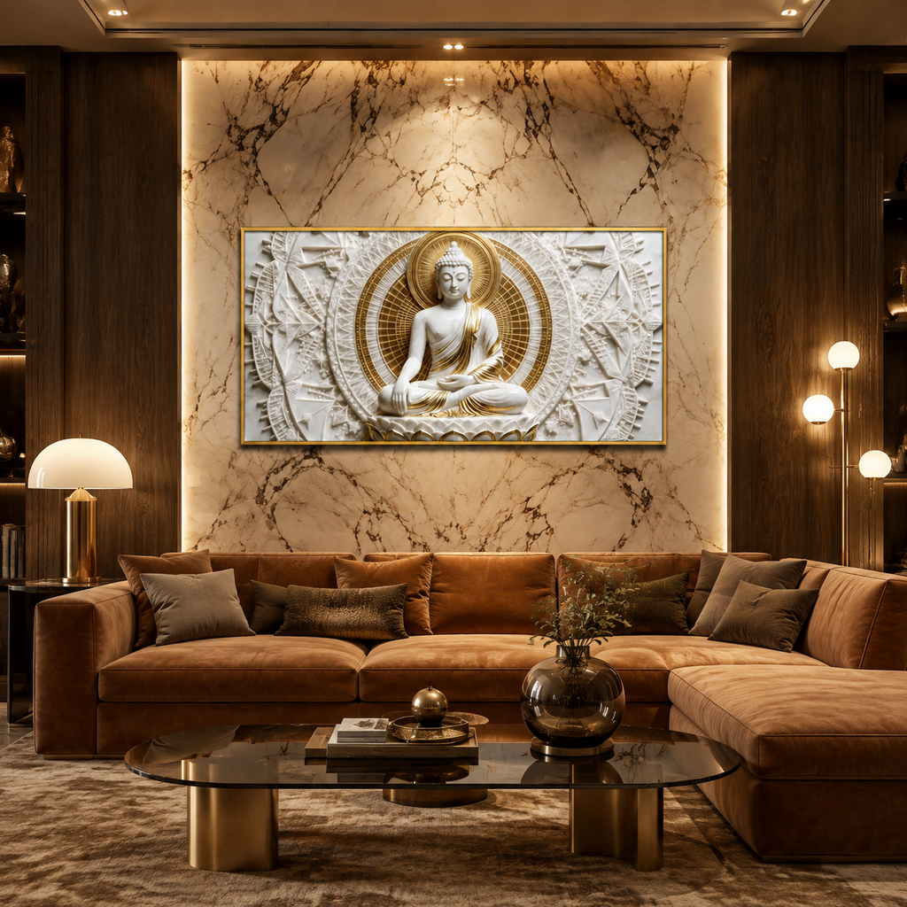 Elegant 3D Meditating Buddha Canvas Print Wall Decor Frame Home