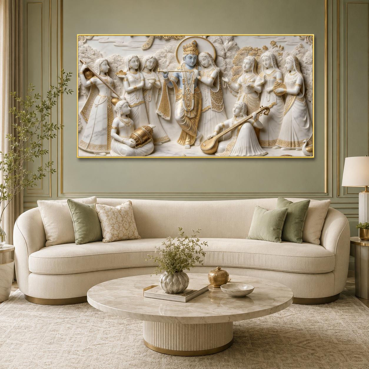 Luxury Radha Krishna 3D Painting – Traditional Indian Divine Artwork for Living Room