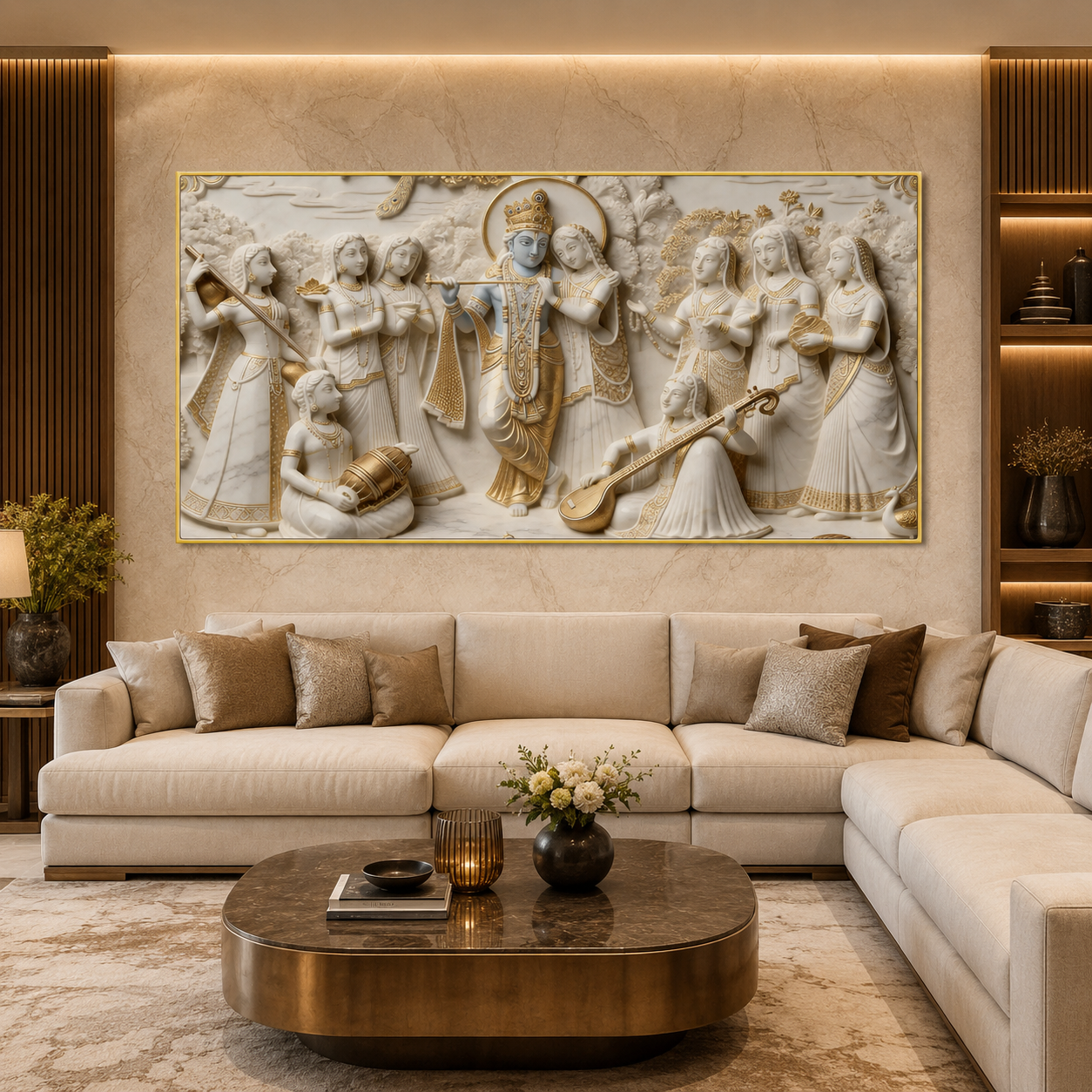 Luxury Radha Krishna 3D Painting – Traditional Indian Divine Artwork for Living Room