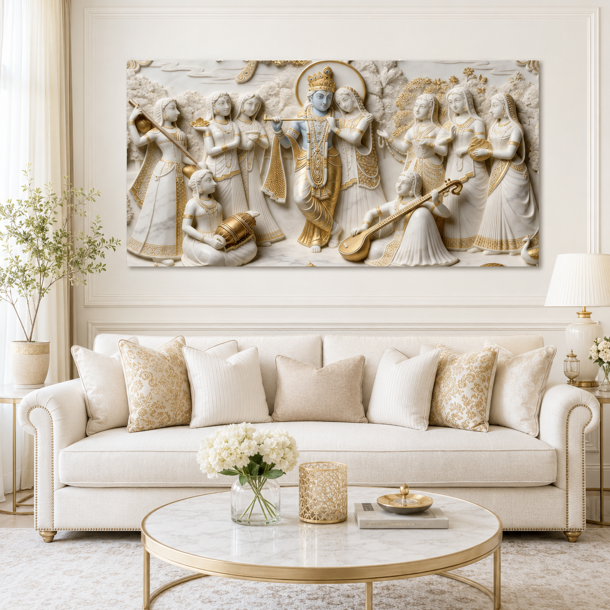 Luxury Radha Krishna 3D Painting – Traditional Indian Divine Artwork for Living Room