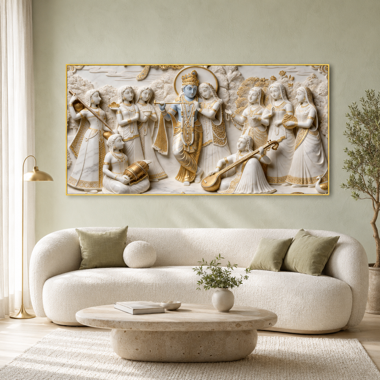 Premium Golden Accent Radha Krishna 3D Canvas Print for Home Decor