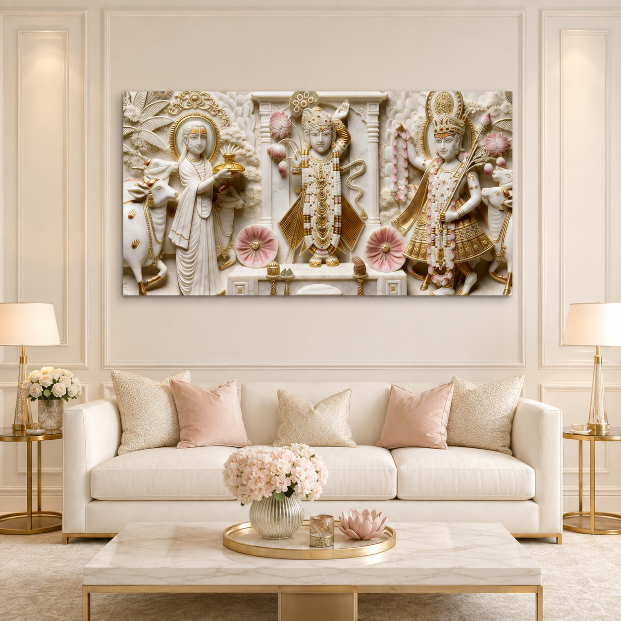 Artistic 3D Shrinathji Embossed Marble Canvas Frame Wall Decor Art