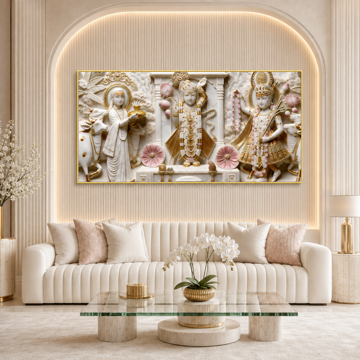 Artistic 3D Shrinathji Embossed Marble Canvas Frame Wall Decor Art