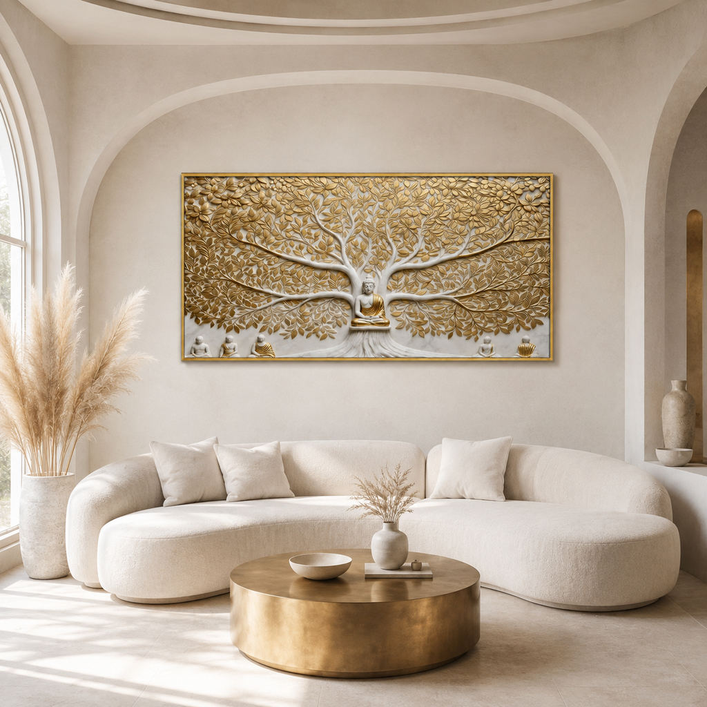 Elegant Modern 3D Wall Art Sculpted Marble Buddha Statue Canvas Print for Living Room Wall