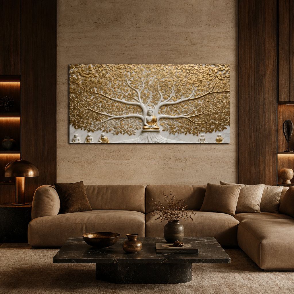 Elegant Modern 3D Wall Art Sculpted Marble Buddha Statue Canvas Print for Living Room Wall