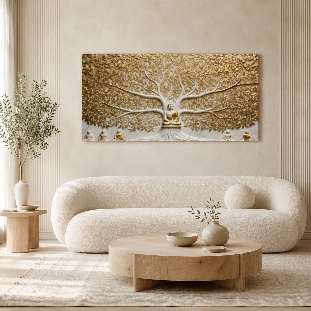 Elegant Modern 3D Wall Art Sculpted Marble Buddha Statue Canvas Print for Living Room Wall