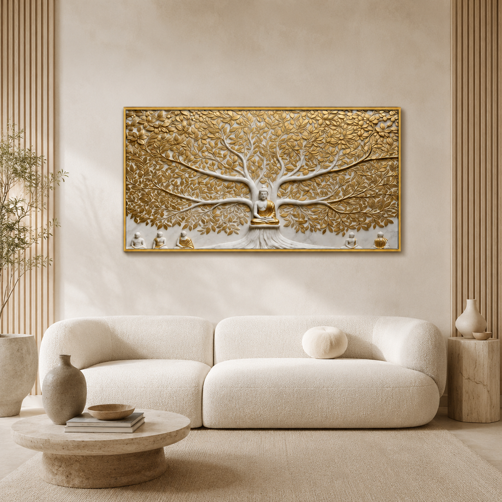 Elegant Modern 3D Wall Art Sculpted Marble Buddha Statue Canvas Print for Living Room Wall
