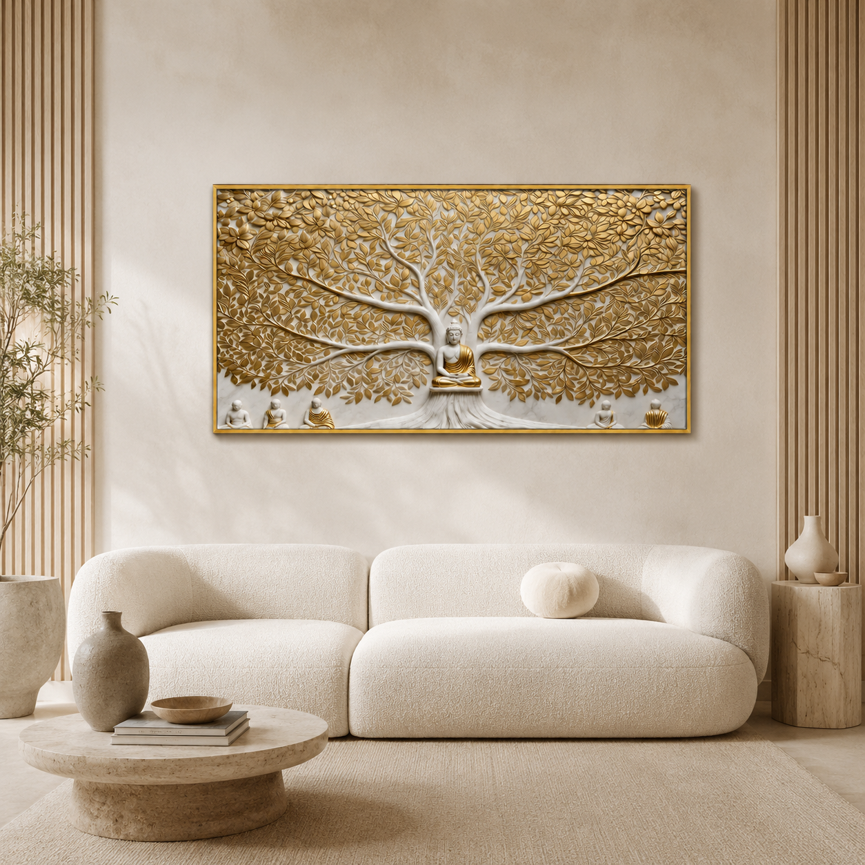 Elegant Modern 3D Wall Art Sculpted Marble Buddha Statue Canvas Print for Living Room Wall