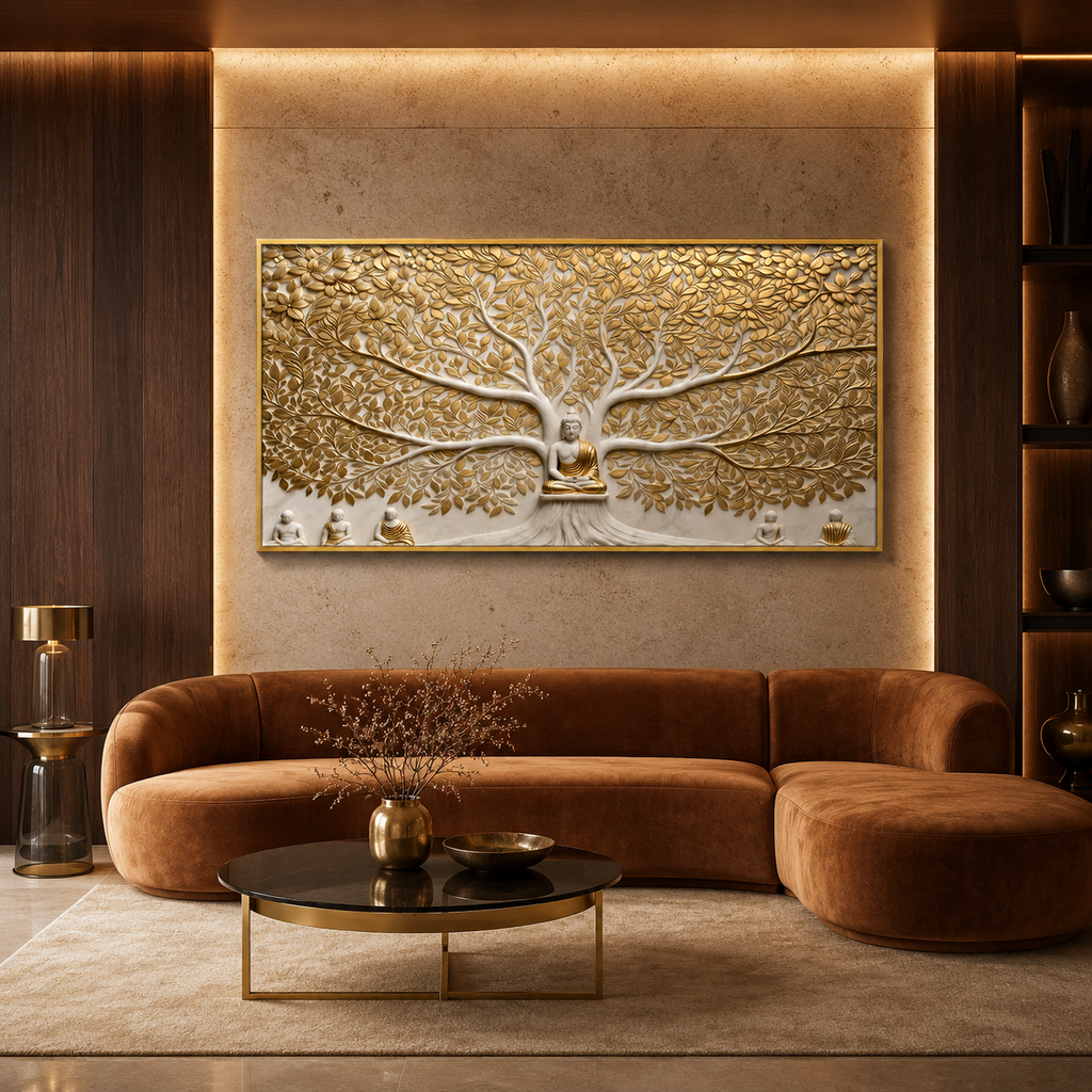 Elegant Modern 3D Wall Art Sculpted Marble Buddha Statue Canvas Print for Living Room Wall