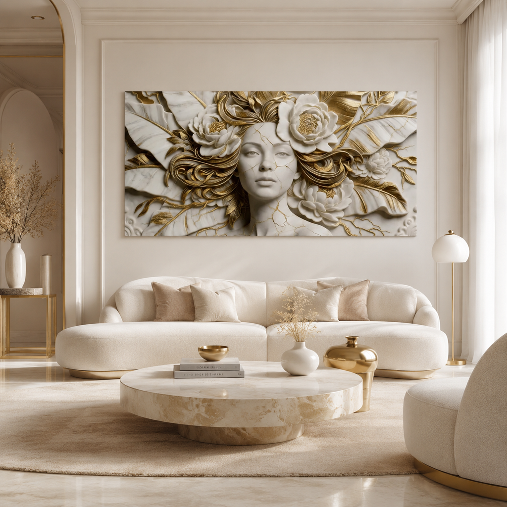 Modern Luxury 3D Surreal Woman Face Wall Decor Sculpted Relief Canvas Painting for Living Room